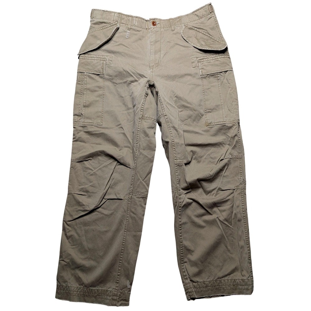 Polo Ralph Lauren Cargo Pants Men 36x30 Khaki Distressed Military Utility Cotton